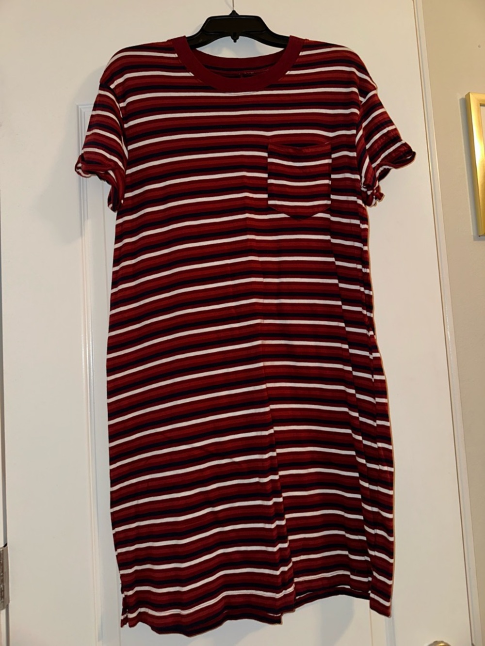Time and Tru Red and White Striped Midi T-Shirt Dress